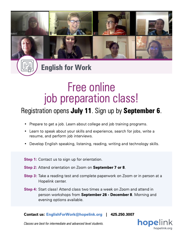 Shoreline Area News: Hopelink's free English for Work program open for  registration